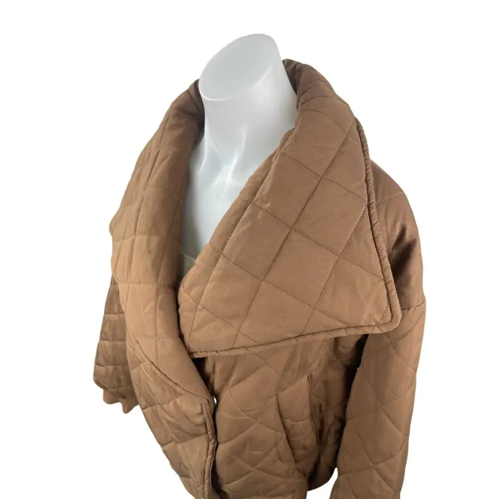 Blank NYC Women's Brown Tencel Quilted Puffer Cropped Bomber Coat Jacket Size XS